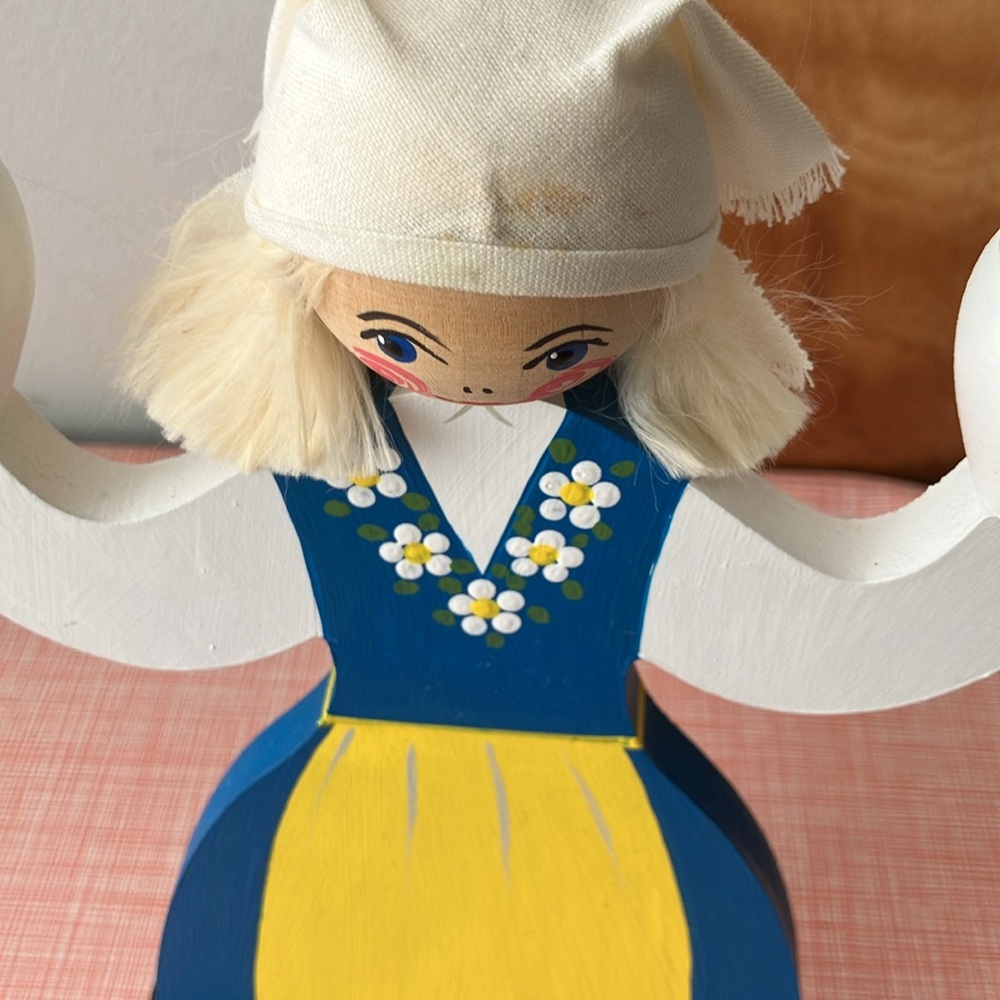 Hantverksboden Swedish Handcrafted Wooden Doll Candle Holder - Blue and Yellow - Picture 11 of 15